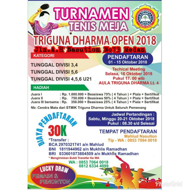 TURNAMEN TENIS MEJA TRIGUNA DHARMA OPEN 2018 